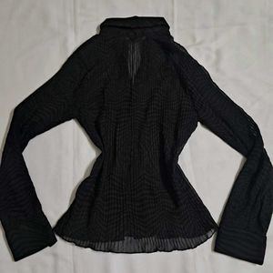 Y2k Vintage 2000s Office Siren Pleated Sheer Top