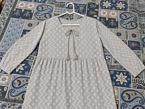 Grey Printed Kurta with Tassels