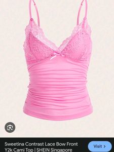 Pink Y2K Lace Trim Cami Top
