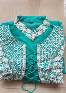 Teal Kurta Set with White Embroidery