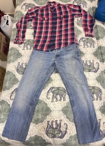 Combo of cheque shirt and blue jeans