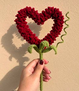 Handmade Crochet Red Heart Flower Bouquet | Romant