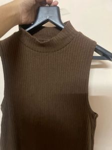 Sleeveless Mock Neck Ribbed Dress