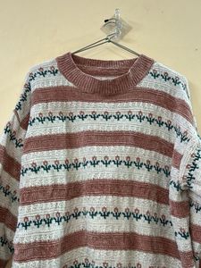 Vintage Floral Striped Knit Sweater