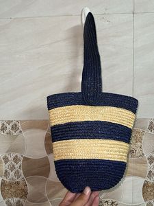 Striped Straw Tote Bag