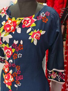 Navy Blue Floral Kurta
