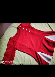Red Button Detail T-Shirt - Size S
