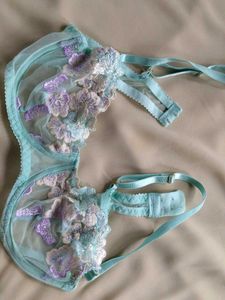 Light Blue Floral Embroidered Bra