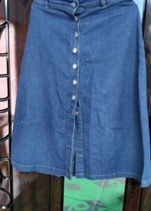 Button Front Denim Skirt
