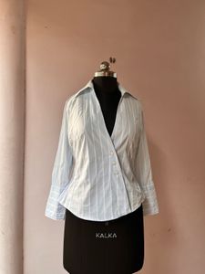 Zara basic pinstripe wrap shirt