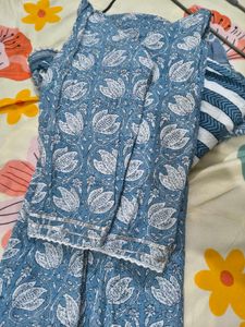 Blue Block Print Kurta with Dupatta