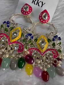 Colorful Kundan Chandbali Earrings