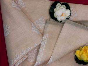 Elegant Beige Saree with White Embroidery