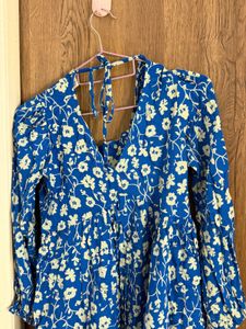 Blue Floral Print Mini Dress