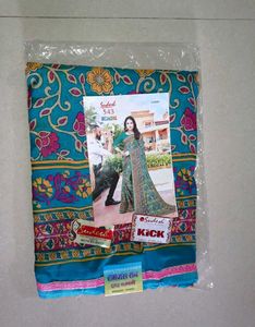 Teal Floral Print Saree