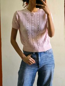 Chic Pink Cable Knit Sweater