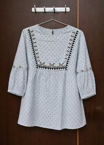 Embroidered Blue Kurti Top