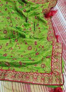 Beautiful green saree and pink blouse