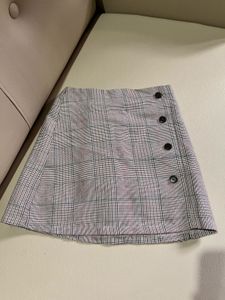 Plaid Mini Skirt with Buttons