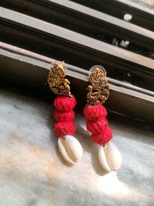 HANDMADE BENGALI  Red &amp; White Shell Necklace &amp;