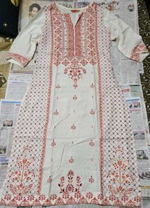 Elegant White Kurta with Coral Palazzo Pants