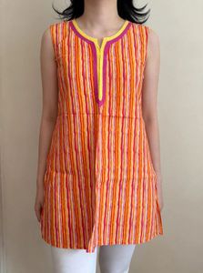 Vibrant Striped Sleeveless Kurta