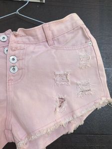 Pink Distressed Denim Shorts