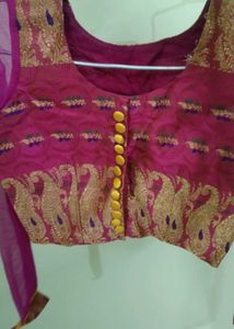 Stunning Magenta Brocade Blouse with Gold Paisley