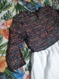 Tweed Peplum Top with White Skirted Hem