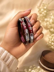 Elegant Red & Silver Stone Bangles