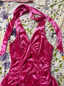Velvet Ruched Halter Dress
