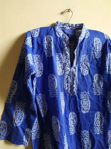 Hand-Block Printed Blue Cotton Kurta