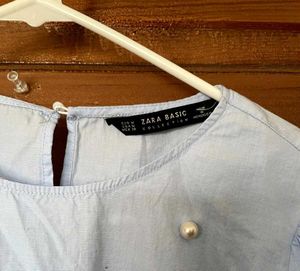 Zara Cute Pearl Embellished Bell Sleeve Top