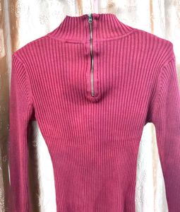 Maroon Ribbed Knit Polo Top