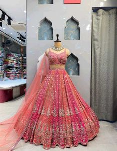 Stunning Pink & Orange Embroidered Lehenga