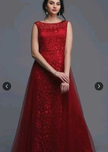Maroon Embellished Boat Neck Maxi Dress