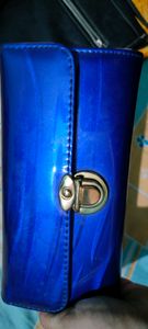 Blue glossy Glitter party clutch