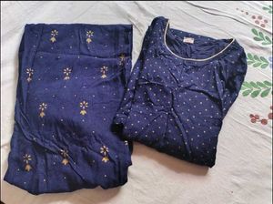 Navy Blue Printed Kurta Set
