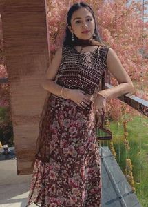 Floral Print Brown Kurta Set