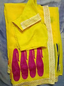 yellow colour designer saree FREE DELIVERY