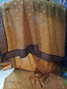 Orange Printed Saree with Blouse