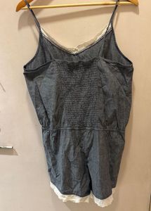 Denim Lace Trim Jumpsuit