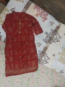 Red Kurti with Golden Print