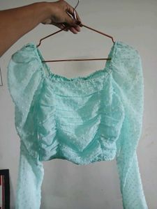 Sheer Ruched Puff Sleeve Top