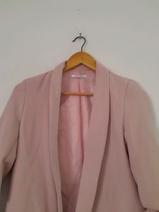 Chic Blush Pink Ruched Sleeve Blazer