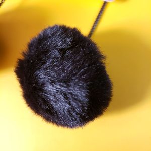 Black Fluffy Pom Dangle Earring