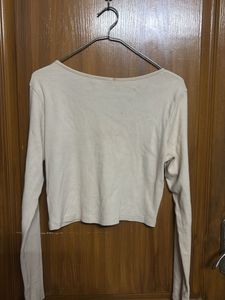 Cream Cropped Long Sleeve Top