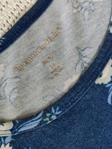 Blue Floral Print Relaxed Fit Top(5XL)