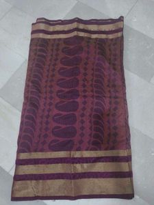 Printed cotton silk saree light weight wine color
