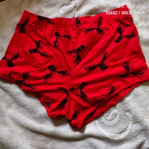 Red Pajama Shorts with Black Print